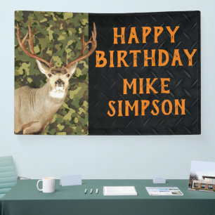 Happy Birthday Camouflage Deer Hunting Mannen Bann Spandoek