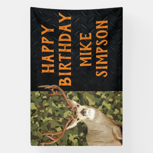 Happy Birthday Camouflage Deer Hunting Mannen Bann Spandoek (Verticaal)
