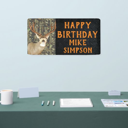 Happy Birthday Camouflage Deer Hunting Mannen Spandoek (Beurs)