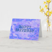 Happy Birthday Camouflage Pastel Blauw Abstract Kaart (Gele Bloem)