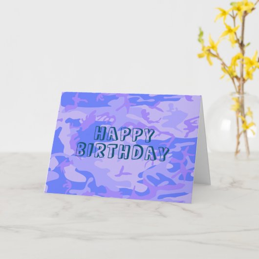 Happy Birthday Camouflage Pastel Blauw Abstract Kaart (Gele Bloem)