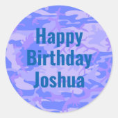 Happy Birthday Camouflage Pastel Blauw Abstract Ronde Sticker (Voorkant)