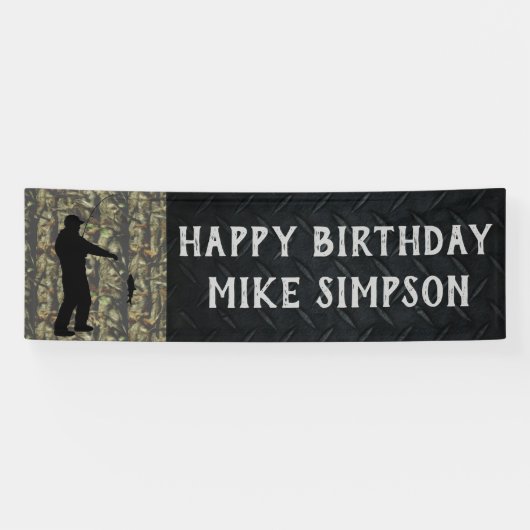 Happy Birthday Camouflage Vist Mannen Banner (Horizontaal)
