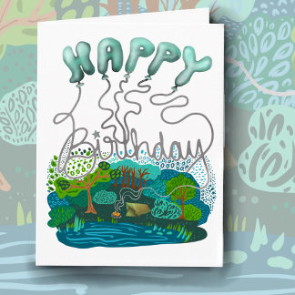Happy Birthday Camping Balloons wenskaart Bedankkaart