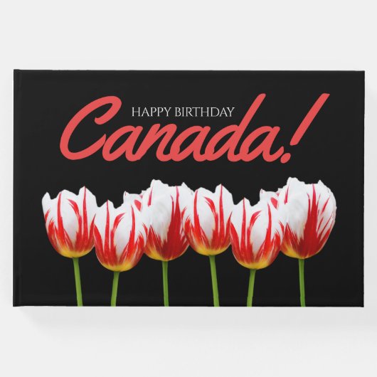 Happy Birthday Canada Day Maple Leaf Tulips Gastenboek (Voorkant)