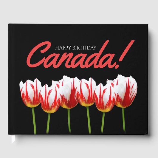 Happy Birthday Canada Day Maple Leaf Tulips Gastenboek (Voorkant)
