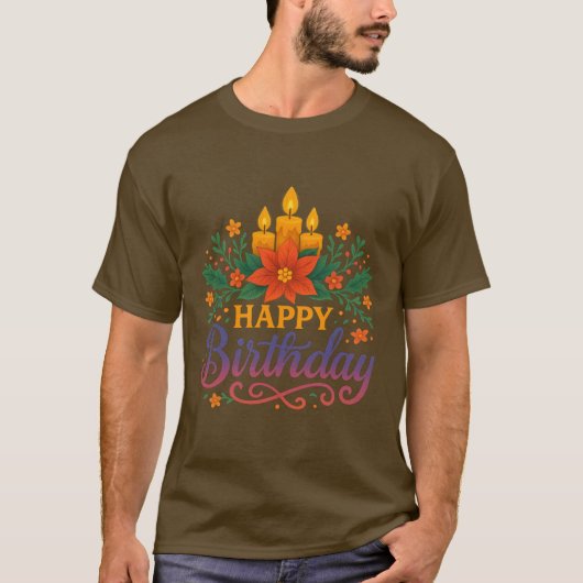Happy Birthday Candle Basic Dark T-Shirt | Festive (Voorkant)