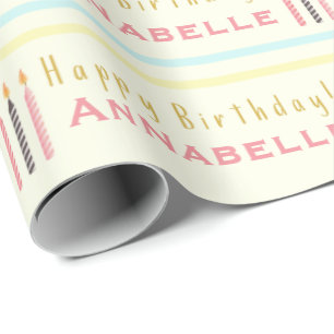 Happy Birthday Candles herhaal de meisjesnaam Cadeaupapier