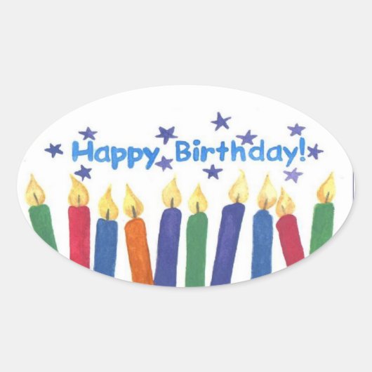 Happy Birthday Candles Ovale Sticker (Voorkant)