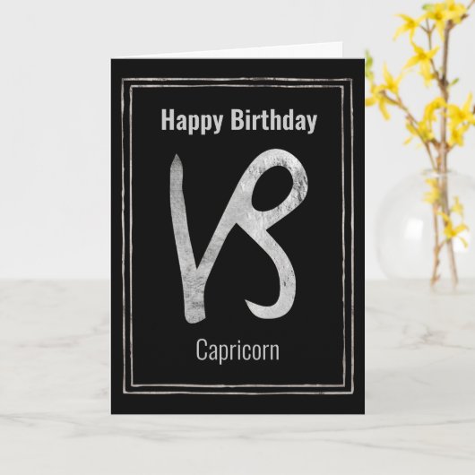 Happy Birthday Capricorn Silver Zodialogie astrolo Kaart (Gele Bloem)