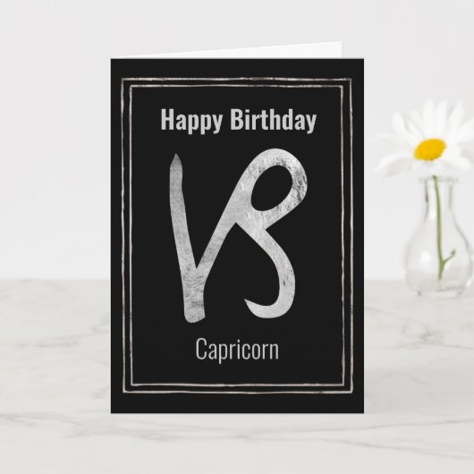Happy Birthday Capricorn Silver Zodialogie astrolo Kaart (Kleine Plant)