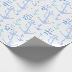 Happy Birthday Captain Nautical Anchor Pattern Cadeaupapier
