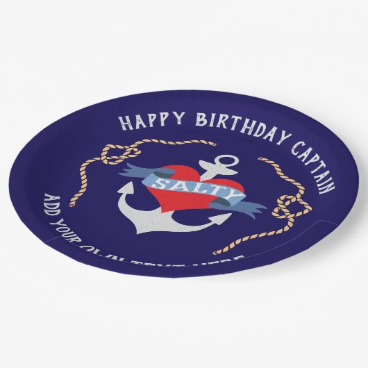 Happy Birthday Captain Old Salt Anchor Papieren Bordje (Gekanteld)