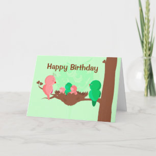 Happy Birthday Card Birds Singing Kaart