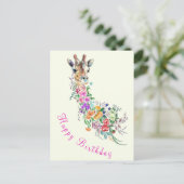 Happy Birthday Card Colorful Flowers Giraffe Briefkaart (Staand voorkant)