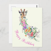 Happy Birthday Card Colorful Flowers Giraffe Briefkaart (Voorkant / Achterkant)
