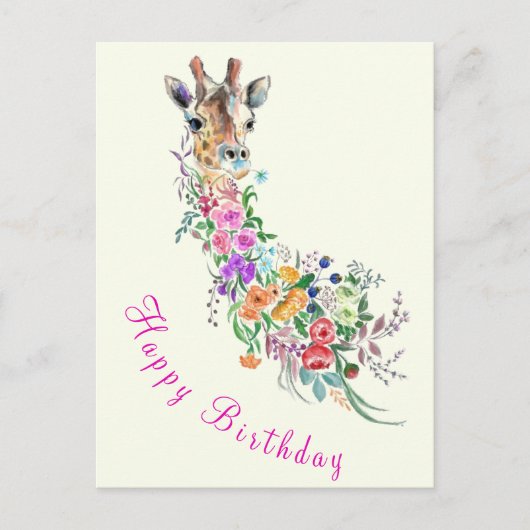 Happy Birthday Card Colorful Flowers Giraffe Briefkaart (Voorkant)
