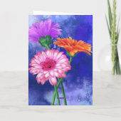 Happy Birthday Card Drie Colour Gerberas Flowers Kaart (Achterkant)