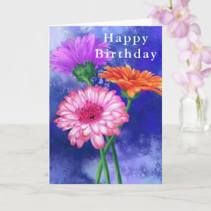 Happy Birthday Card Drie Colour Gerberas Flowers Kaart