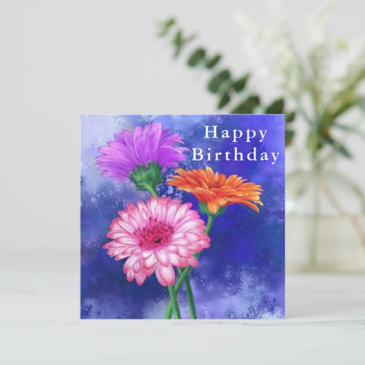 Happy Birthday Card Drie Colour Gerberas Kaart (Staand voorkant)