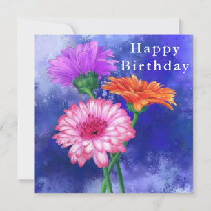 Happy Birthday Card Drie Colour Gerberas Kaart