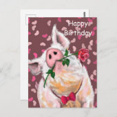 Happy Birthday Card Gentleman Pig - Romantic Briefkaart (Voorkant / Achterkant)