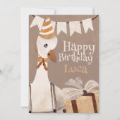 Happy Birthday Card Goose with birthday gift Feestdagenkaart (Voorkant)