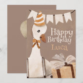 Happy Birthday Card Goose with birthday gift Feestdagenkaart (Voorkant / Achterkant)