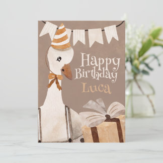 Happy Birthday Card Goose with birthday gift Feestdagenkaart