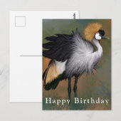 Happy Birthday Card Gray Crowned Crane Bird Briefkaart (Voorkant / Achterkant)