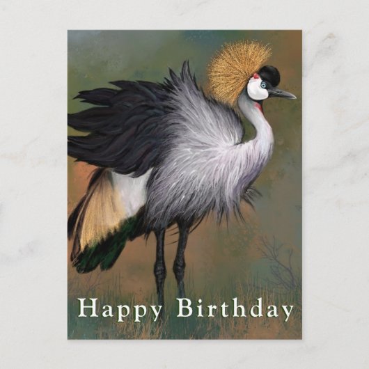 Happy Birthday Card Gray Crowned Crane Bird Briefkaart (Voorkant)