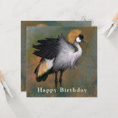 Happy Birthday Card Gray Crowned Crane Bird Kaart (Voorkant / Achterkant in situ)