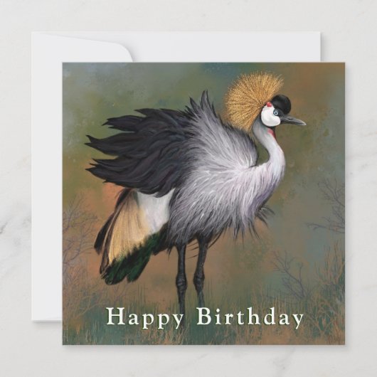 Happy Birthday Card Gray Crowned Crane Bird Kaart (Voorkant)