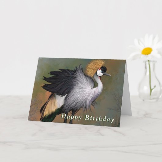 Happy Birthday Card Gray Crowned Crane Bird Kaart (Kleine Plant)