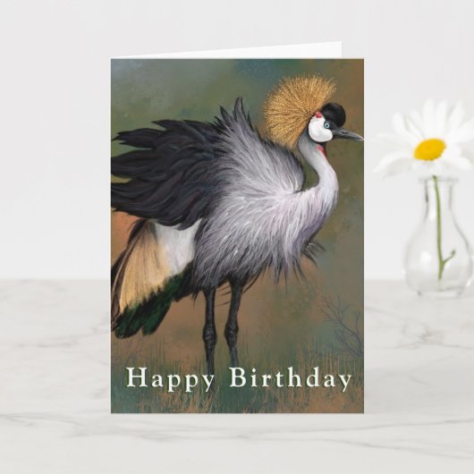 Happy Birthday Card Gray Crowned Crane Bird Kaart (Kleine Plant)