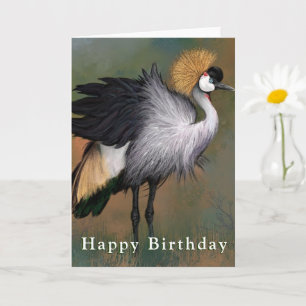 Happy Birthday Card Gray Crowned Crane Bird Kaart