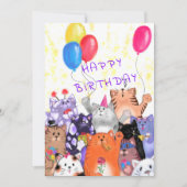Happy Birthday Card Happy Cat Party Celebration (Voorkant)