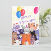 Happy Birthday Card Happy Cat Party Celebration (Staand voorkant)