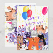 Happy Birthday Card Happy Cat Party Celebration (Voorkant / Achterkant)