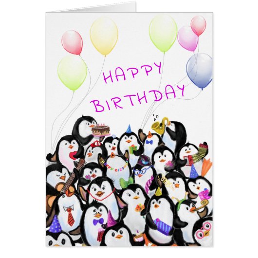 Happy Birthday Card Happy Penguins Party (Voorkant)