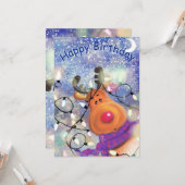 Happy Birthday Card Happy Reindeer - Kerstmis Kaart (Voorkant / Achterkant in situ)