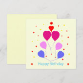 Happy Birthday Card Heart Shaped Balloons Stars (Voorkant / Achterkant)