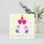 Happy Birthday Card Heart Shaped Balloons Stars (Staand voorkant)