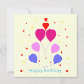 Happy Birthday Card Heart Shaped Balloons Stars (Voorkant)