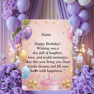  Happy Birthday Card - Joyful Wishes, Balloons & C Kaart