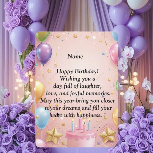  Happy Birthday Card - Joyful Wishes, Balloons & C Kaart