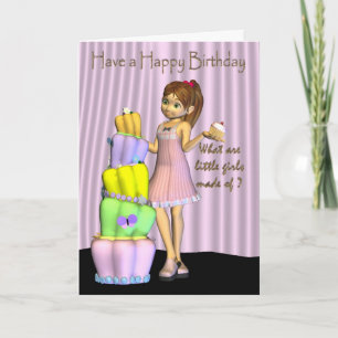 Happy Birthday Card kleine meisje met een grote ta Kaart