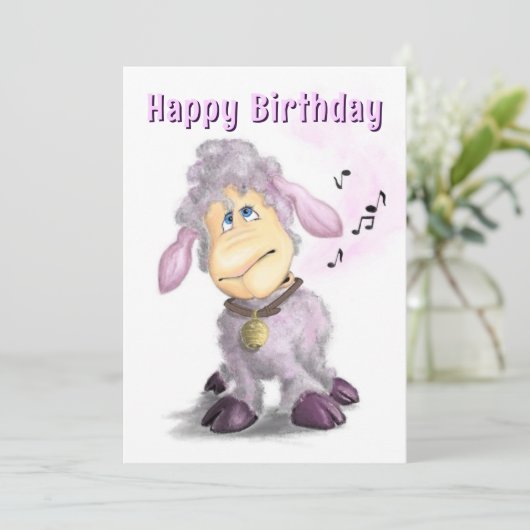 Happy Birthday Card Little Lamb met Bell (Staand voorkant)