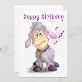 Happy Birthday Card Little Lamb met Bell (Voorkant / Achterkant)