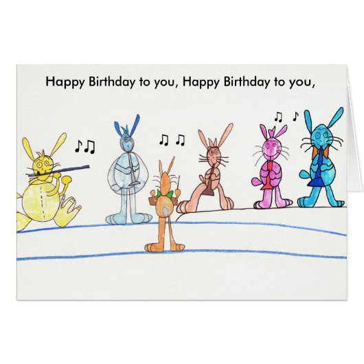 Happy Birthday Card Musical Rabbits (Voorkant Horizontaal)